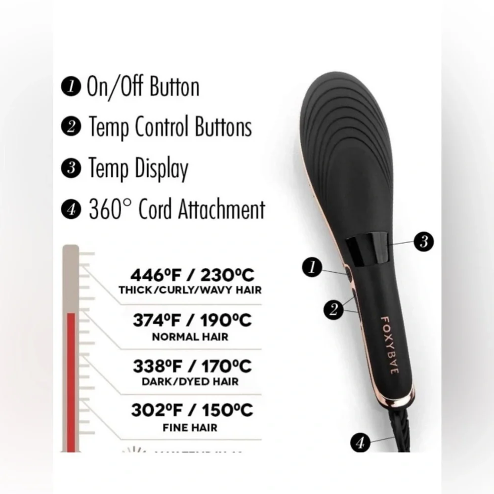 Foxybae Hair Straightening Brush Rose Gold Ceramic Tourmaline Pink Straightener